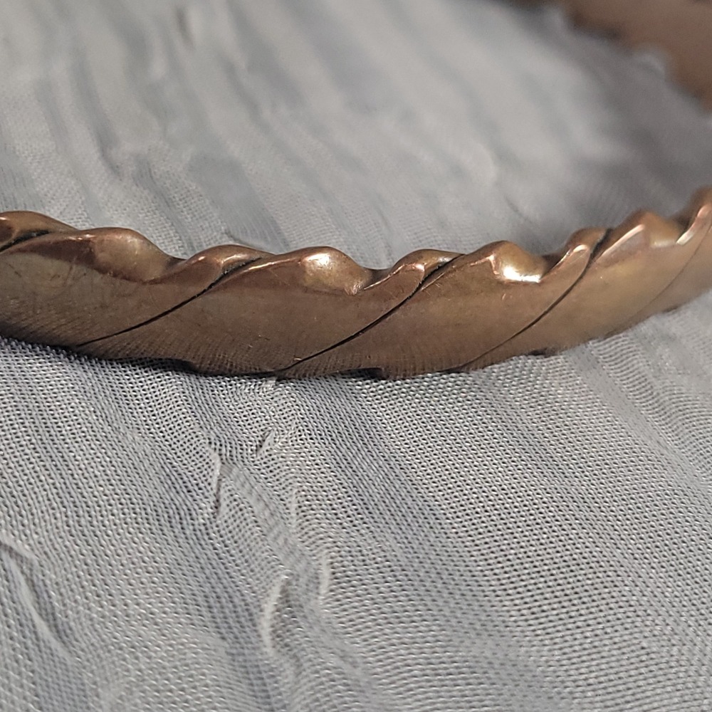 Copper Cuff Bracelet Unisex Copper Twisted Scalloped Rope Design Jewelry - Picture 3 of 5